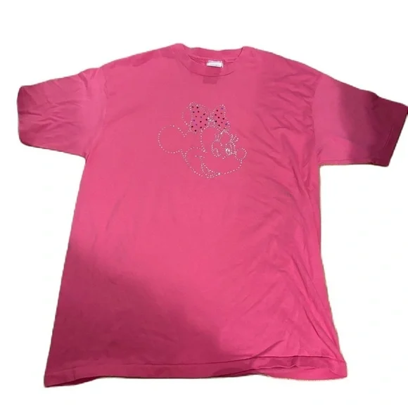 Vintage Disney Embellished Rhinestone Minnie Mouse Pink Short Sleeve T-shirt XL - Picture 1 of 5